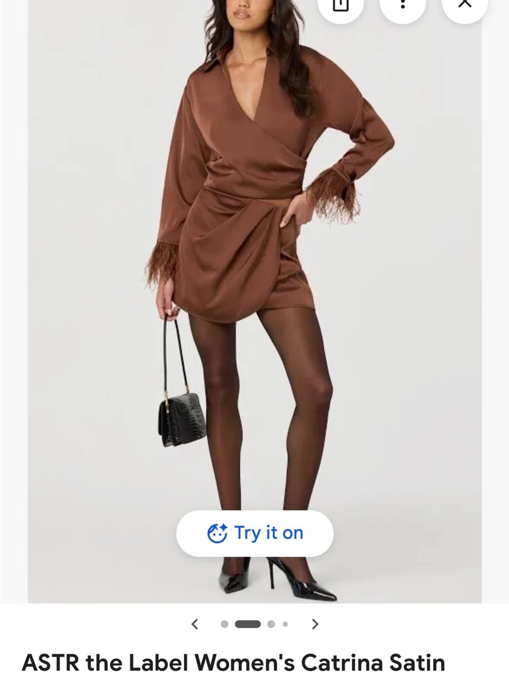 ASTR Rust Satin Tie-Neck Blouse with Feather Cuffs